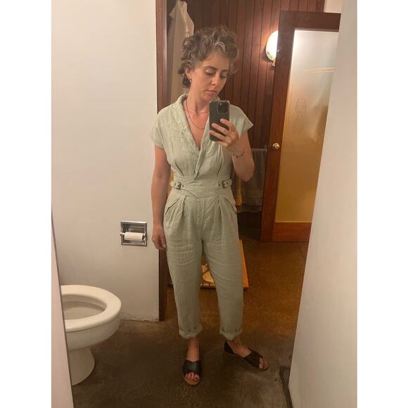 LAUREN RALPH LAUREN Green Linen Blend Notched Lapels Utility Jumpsuit size 8 - Picture 14 of 15